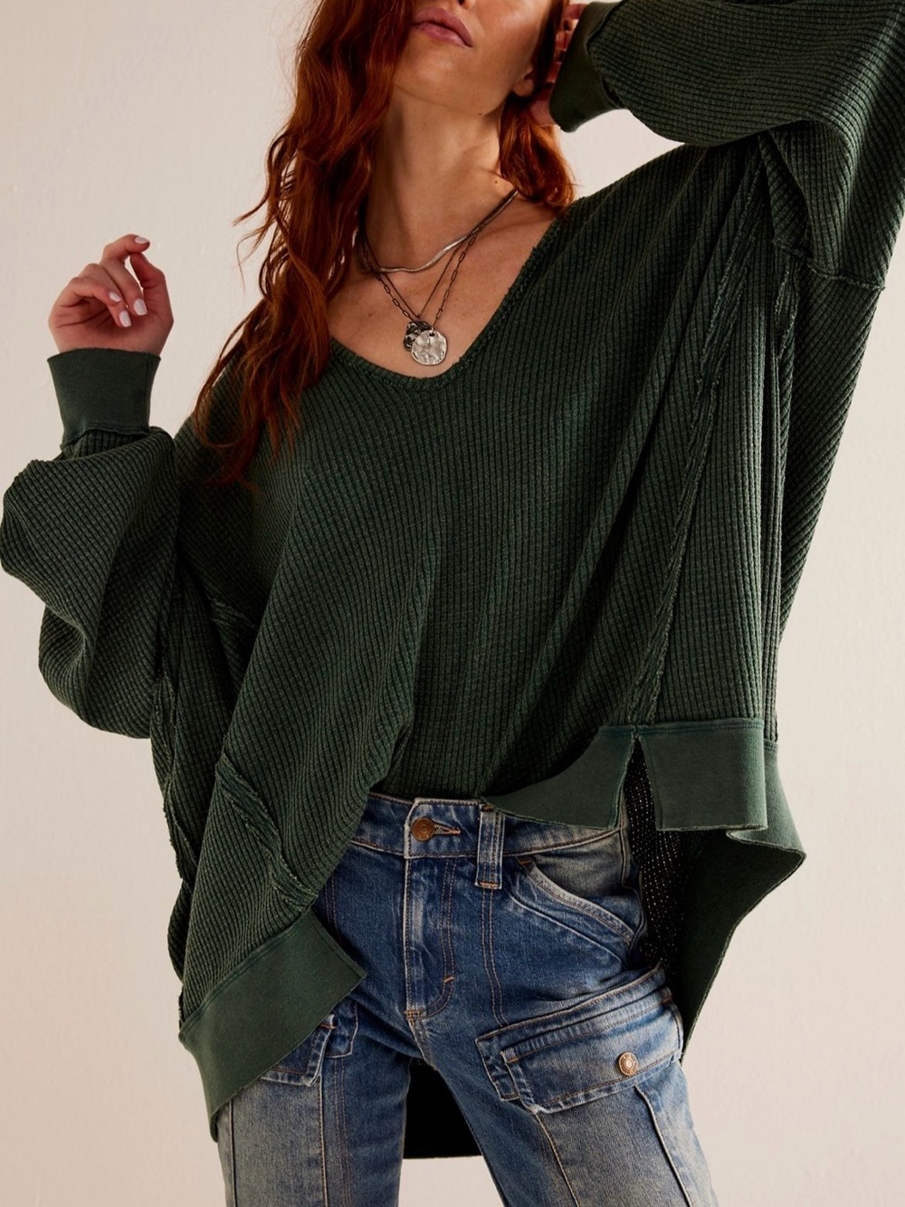 Free People We The Free Buttercup Thermal Dark Forest Green Size Small